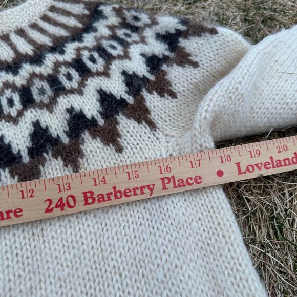 Women's Vintage 90's Icelandic Wool White Brown Zip Up Sweater Jacket Sz Medium - Picture 4 of 7